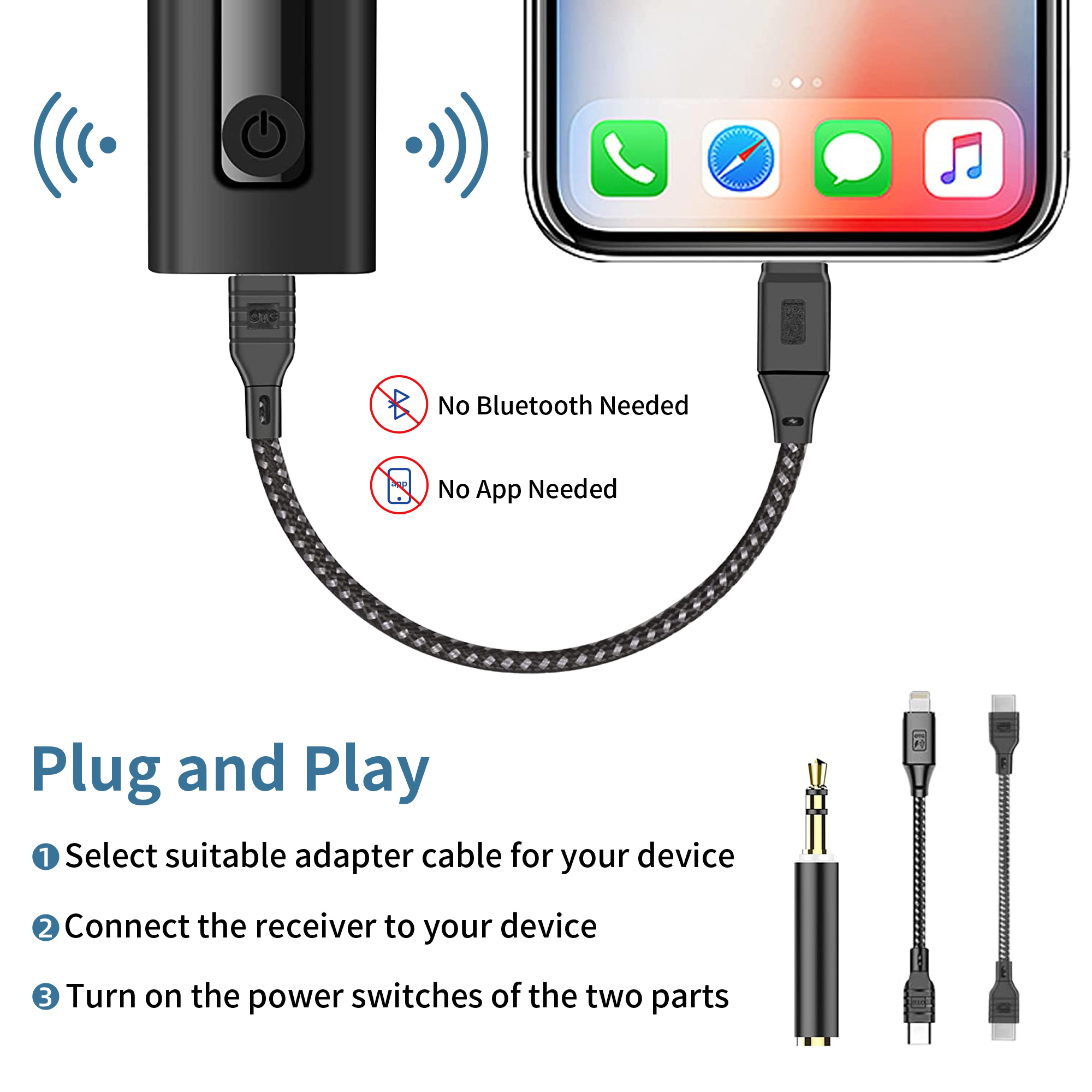 Wireless Lavalier Microphone for iPhone Android Phone laptop camera ps5 plug and play 65 ft transmission 6 hours battery