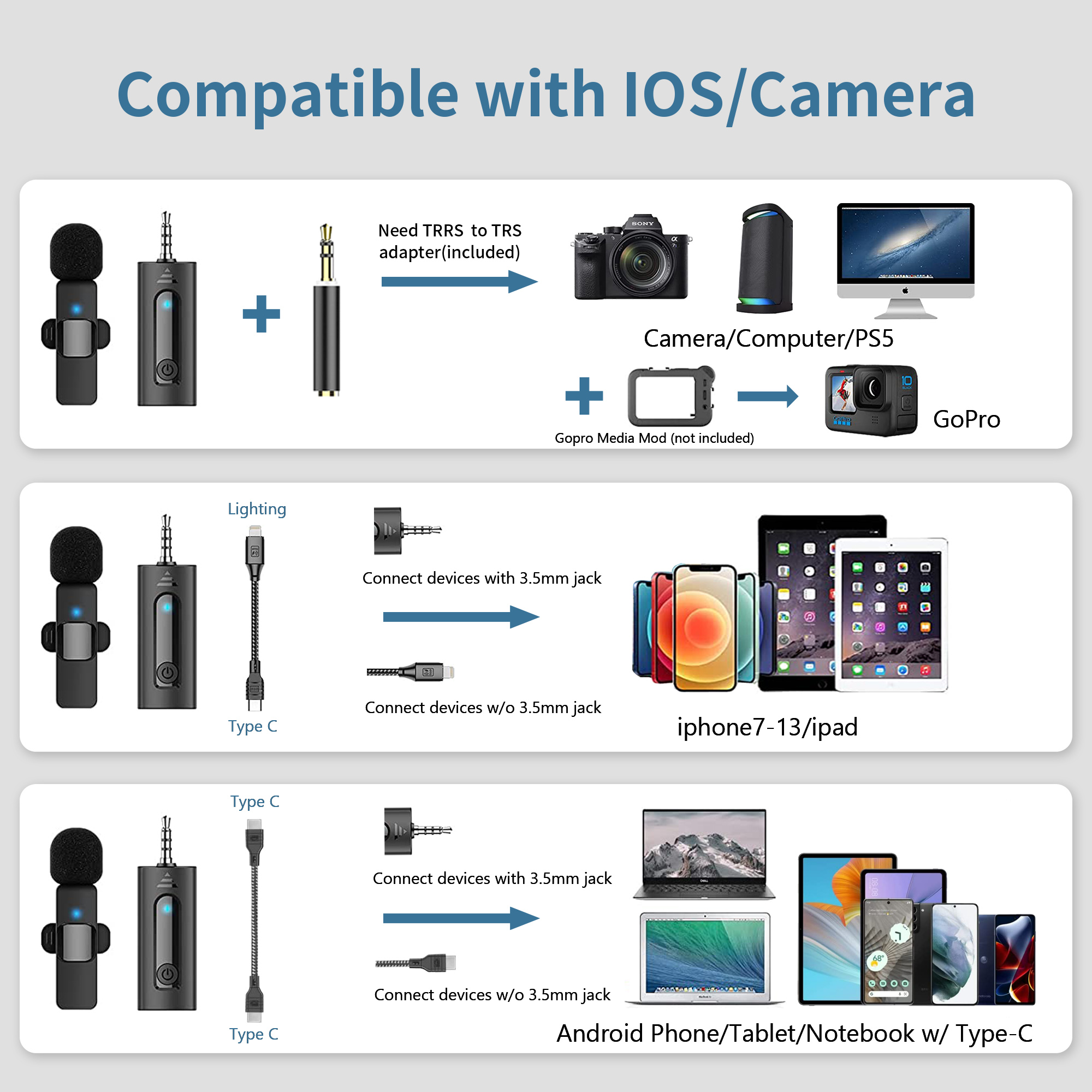 Wireless Tie Lapel Microphone wireless lavalier mic noise cancelling long distance multi application